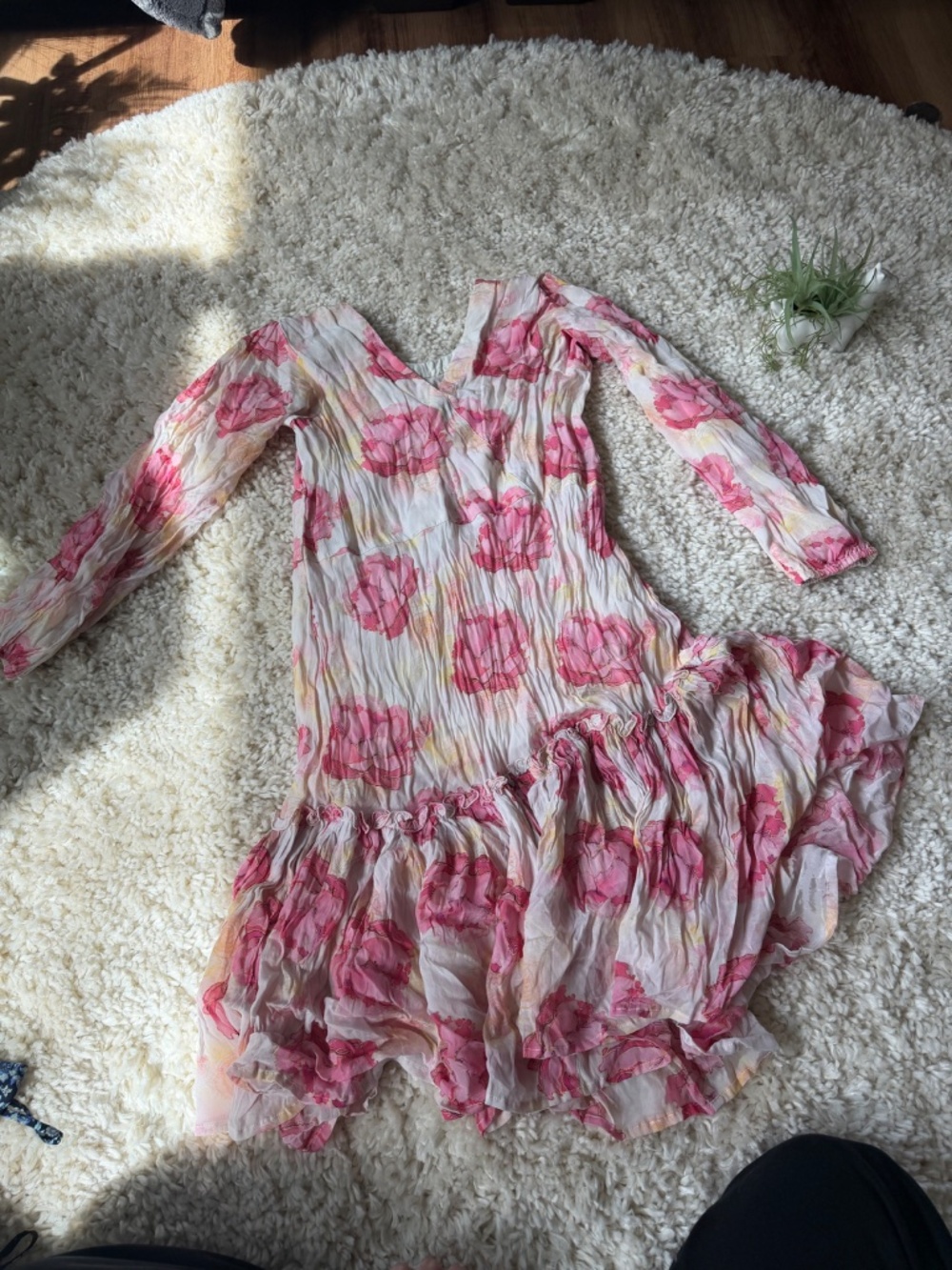 Soft pink Pink Floral Tiered Midi Dress ruffled, unique floral summer spring wit - Picture 2 of 4